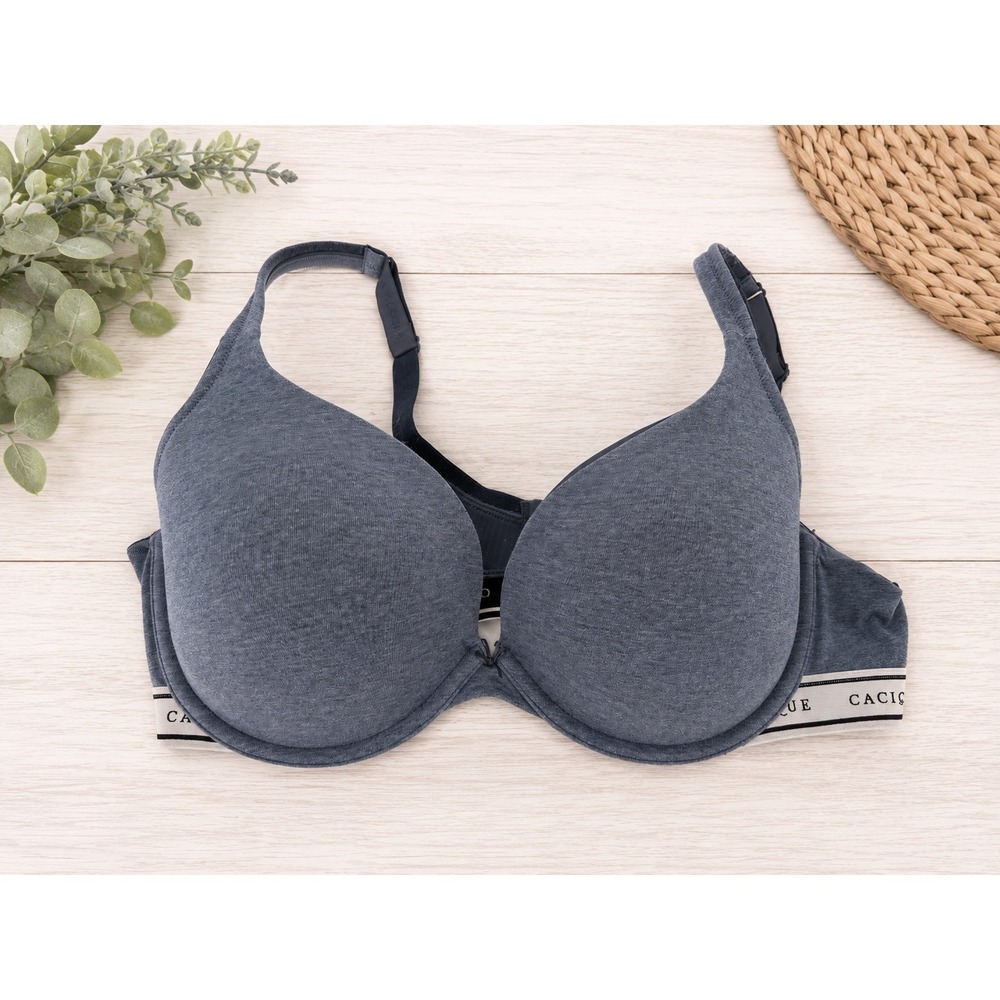 Cacique Boost Plunge Bra Women‎ 40DDD Blue Logo Band Underwire Padded